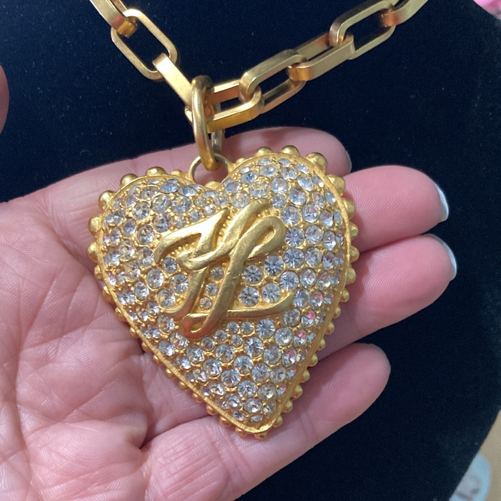 Karl Lagerfeld Vintage 1980’s Swarovski Crystal Encrusted Heart Pendant Necklace